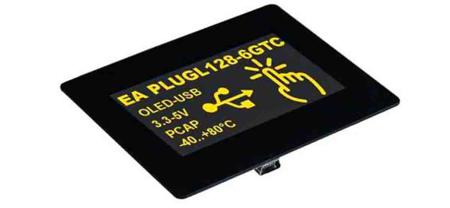 EA PLUGL128-6GTCZ Display Visions 2.9in Yellow OLED Display 128 x 64 Graphics I2C, RS232, SPI, USB Interface