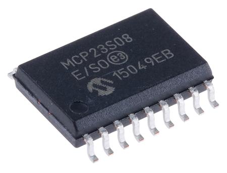 MCP23S08-E-SO Microchip MCP23S08-E/SO, 8-channel I/O Expander 10MHz, SPI, 18-Pin SOIC
