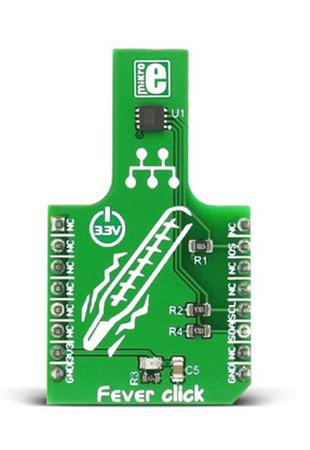 MIKROE-2554 MikroElektronika Fever Click Temperature Sensor MikroBus Click Board for MAX30205 Wearable Devices