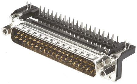 09654626813 HARTING 37 Way Right Angle Through Hole D-sub Connector Plug, 2.76mm Pitch, with 4-40 UNC Female Screwlocks, Boardlocks