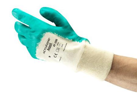 47200070 Ansell ActivArmr 47-200 Green Cotton Abrasion Resistant Work Gloves, Size 7, Nitrile Coating