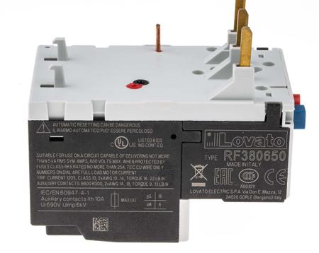 RF380650 Lovato Thermal Overload Relay -, 38 A Contact Rating, 4 → 6.5 A, 690 V, 3P