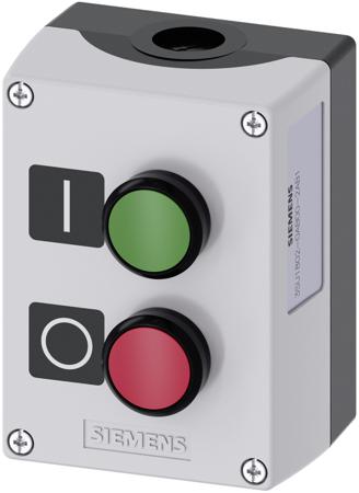 3SU1802-0AB00-2AB1 Siemens Push Push Enclosed Push Button - SPDT, Plastic, Green, Red, I, O, IP66, IP67, IP69
