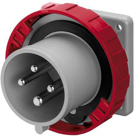 125-4465 RS Pro IP67 Red Panel Mount 3P+E Industrial Power Plug, Rated At 32A, 415 V