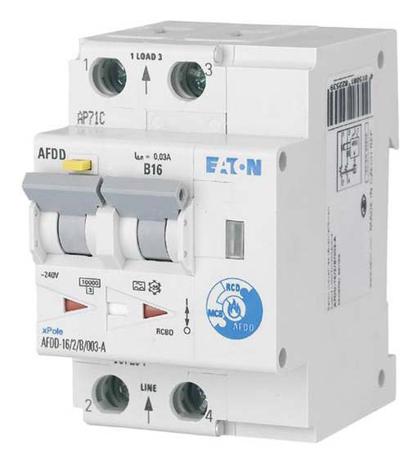 187204 AFDD-16/2/B/003-A Eaton AFDD, 16A Current Rating, 2P Poles, 30mA Trip Sensitivity, Type B, AFDD+ Range