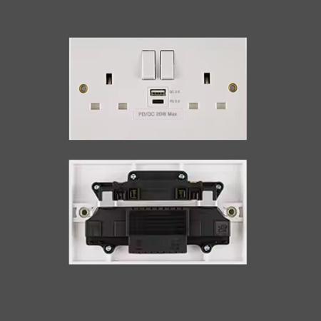 mp2swscktusb3a E-Pro Double Square Edge Switch Socket with USB A+C (20W PD3.0)