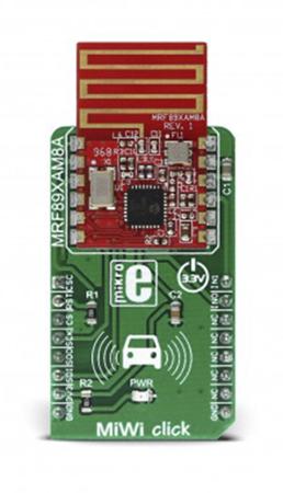 MIKROE-2924 MikroElektronika MiWi click MRF89XAM8A for Alarms, Applications for Remote Keyless Access, Data Loggers, Developing