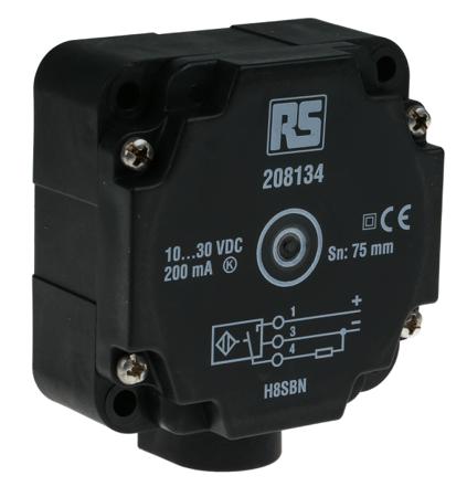 208-134 RS PRO Inductive Block Proximity Sensor, 75 mm Detection, PNP NO, 10 → 30 V dc