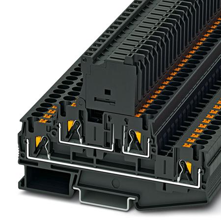 3211897 Phoenix Contact PTTB 4-HESILED 24-EX(5X20) Series Black Modular Terminal Block, 4mm², 1-Level, Push In Termination