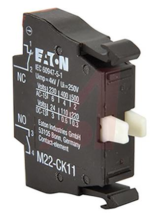 107940 M22-CK11 Eaton M22 Series Contact Block for Use with NZM1, 220 V dc, 240V ac, 1NO + 1NC