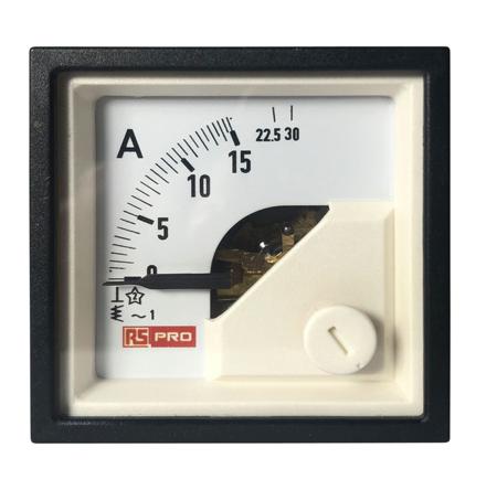 186-2423 RS PRO Analogue Panel Ammeter 30 (Input)A AC, 45mm x 45mm, 1 % Moving Iron