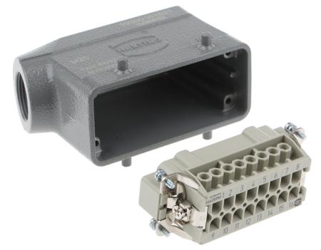 09330162601-19300161521 Han E Series 16 Way Male 16A Connector Kit, includes Hood, Insert