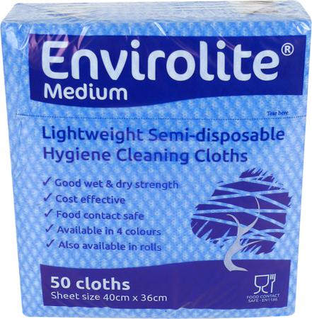 ELF500MB EcoTech Envirolite Blue Polyester, Viscose Rayon Cloths for Cleaning, Wet & Dry Use, Roll of 500, 40 x 36cm, Single Use