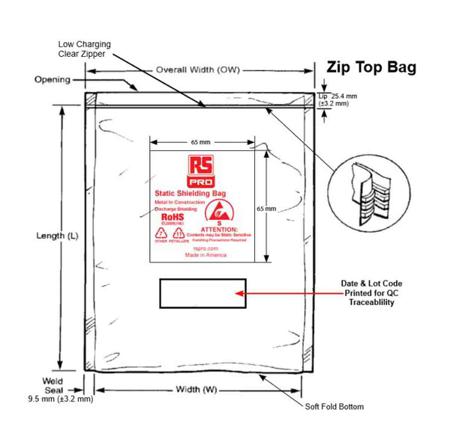 190-8439 RS PRO Static Shielding Bag 455mm(W)x 610mm(L)
