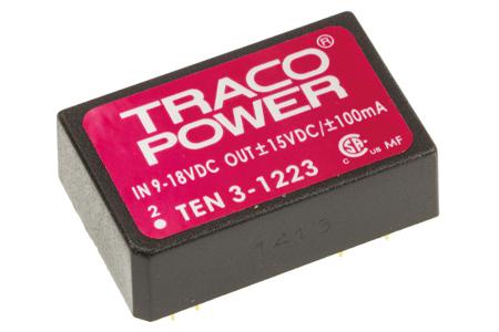 TEN-3-1223 TRACOPOWER Through Hole 3W Isolated DC-DC Converter, Vin 9 → 18 V dc, I/O isolation 1500V dc, Vout ±15V dc