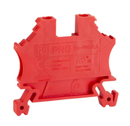 242-0483 RS PRO Red Feed Through Terminal Block, Single-Level, Cage Clamp Termination