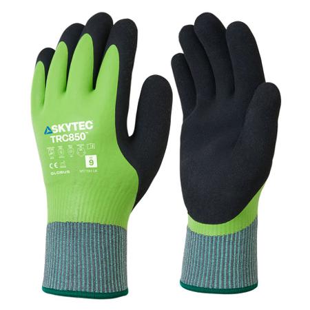 SKG00120ED Skytec TRC850 Black, Green 13 Gauge Acrylic, HPPE, Terry Fleece Cut Resistant, Heat Resistant Work Gloves, Size Small,