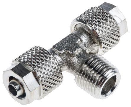 299-4216 RS Pro Pneumatic Tee Threaded-to-Tube Adapter, 1/8in x 6mm x 6mm, 15 bar