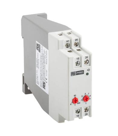 896-6844 RS PRO DIN Rail Mount Timer Relay, 24 → 240V ac/dc, 2-Contact, 0.6 → 600s, 1-Function, DPDT