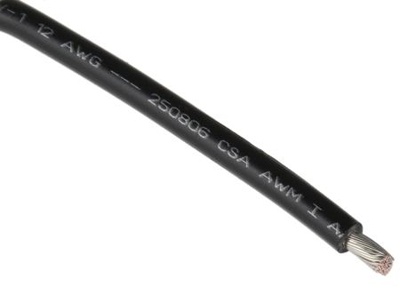 3080 BK005 Alpha Wire Hook-up Wire PVC Series Black 3.3 mm² Hook Up Wire, 12 AWG, 65/0.25 mm, 30m, PVC Insulation,