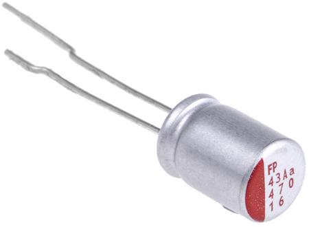 RNS1C470MDS1JX Nichicon 47μF Polymer Aluminium Solid Electrolytic Capacitor 16V dc, Radial, Through Hole -