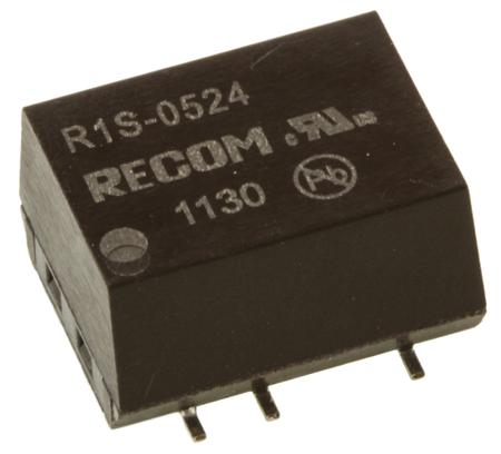 R1S-0524 Recom R1S 1W Isolated DC-DC Converter Surface Mount, Vin 4.5 → 5.5 V dc, Vout 24V dc, I/O isolation 1kV