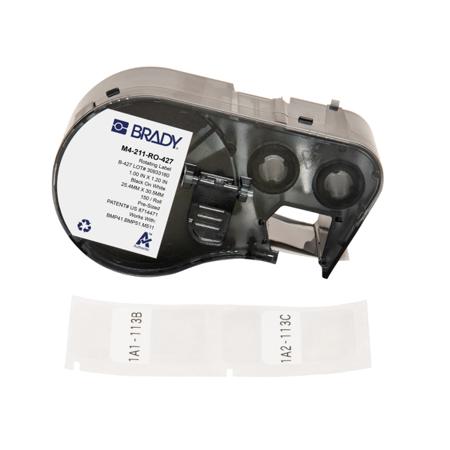 M4-211-RO-427 Brady B-427 on Black on White, Transparent Label, 25.40 mm Width, 25.40mm Label Width
