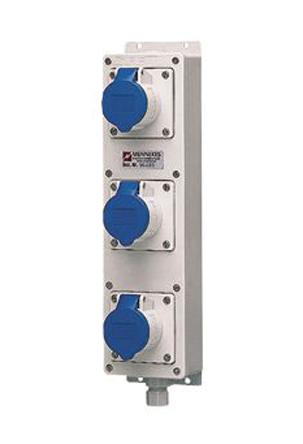 96489 Mennekes 16A Blue 2+E Pole, 3 Gang Polyamide Industrial Power Socket, 230V, IP44