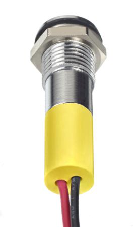 249-4324 RS PRO Yellow Panel Mount Indicator, 12V dc, 8mm Mounting Hole Size, Lead Wires Termination, IP67