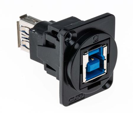916-0224 RS PRO Straight, Panel Mount, Socket to Socket- Dual Port Type B to A 3.0 USB Connector