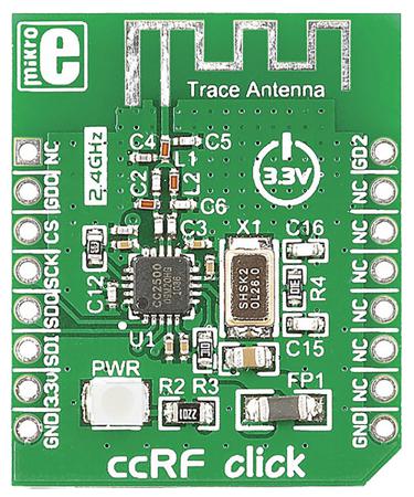 MIKROE-1435 MikroElektronika ccRF Click CC2500 RF Transceiver mikroBus Click Board for Active RFID, Game Controllers, Home &
