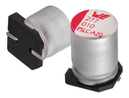 875075555003 Wurth Elektronik Aluminium Polymer Capacitor 68μF 25V dc 11.7mm V-Chip WCAP-PSLC Series Aluminium, Surface Mount