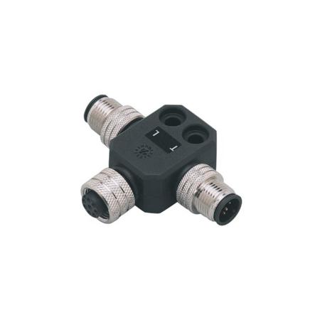 E11627 ifm electronic Side Entry, Top Entry 2 Pole M12 Plug to 1 Pole M12 Socket Adapter