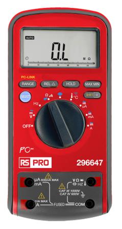 296-650 RS PRO Digital, LCD Digital Multimeter, True RMS, 10A ac Max, 10A dc Max, 1000V ac Max - UKAS Calibrated