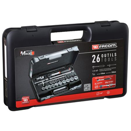 S-161-4P6PB Facom S.161-4P6PB, 26 Pieces Ratchet Socket Set 1/2 in Square Drive