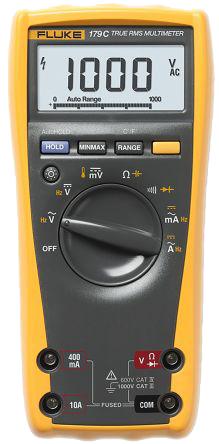 FLUKE 179 Fluke 179 Handheld Digital Multimeter, True RMS, 10A ac Max, 10A dc Max, 1000V ac Max