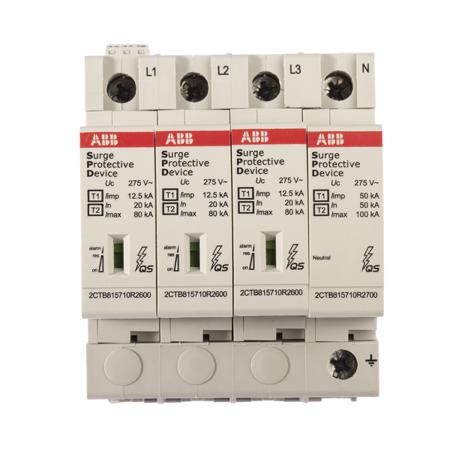 2CTB815710R0700--OVR-T1-T2-3N-12-5-275s-P-TS-QS ABB, OVR 275 V Maximum Voltage Rating 80kA Maximum Surge Current Surge Protection Device, DIN Rail