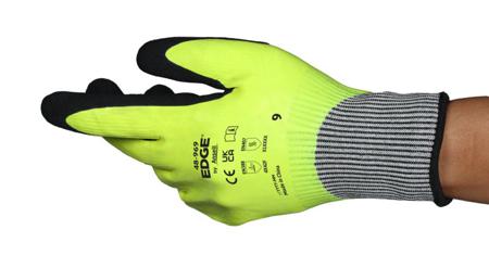 48969090 Ansell EDGE 48969 Black, Yellow Nylon Cut Resistant Work Gloves, Size 9, Nitrile Coating