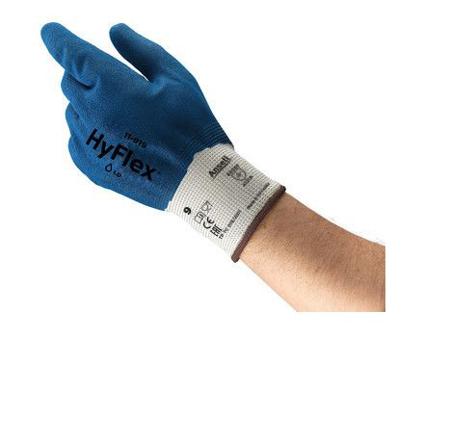 11919060 Ansell HyFlex 11-919 Blue Nylon Oil Resistant Gloves, Size 6, Nitrile Coating