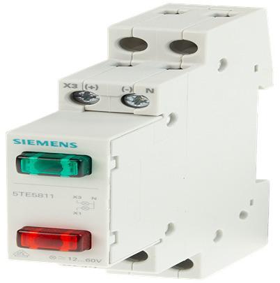 5TE5811 Siemens, , Panel Green, Red LED Pilot Light, IP20, Rectangular, 12 → 60V ac