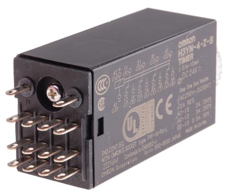 H3YN-4-Z-B-DC24 Omron Multi Function Timer Relay, Push In, 0.1 s → 10 min, 4NO/4NC, 8 Contacts, 4PDT, 24 V dc