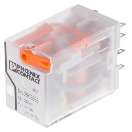 2903666 Phoenix Contact PCB Mount Power Relay, 24V ac Coil, 12A Switching Current, DPDT
