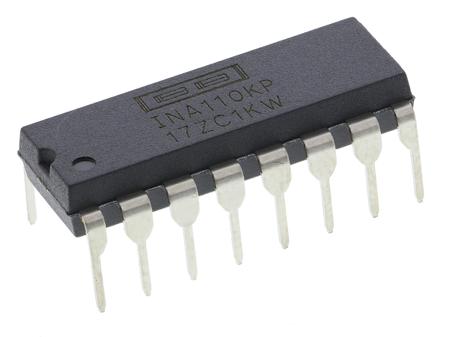 INA110KP  Texas Instruments, Instrumentation Amplifier, 500μV Offset 2.5MHz, 16-Pin PDIP