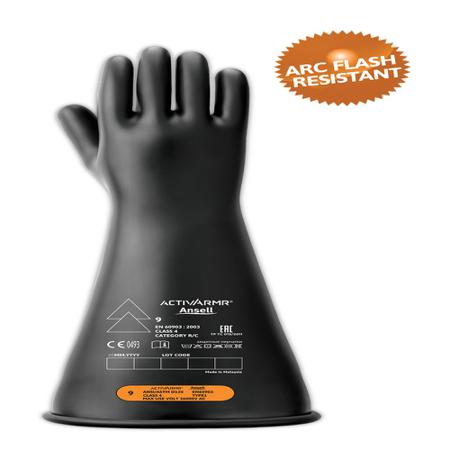RIG418B100 Ansell RIG418B Black Natural Rubber Latex Electrical Safety Electrical Insulating Gloves, Size 10, Latex, Natural
