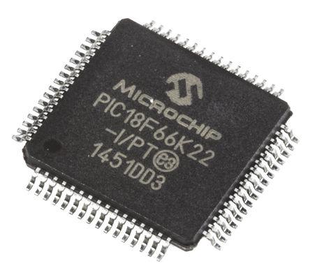 PIC18F66K22-I-PT Microchip PIC18F66K22-I/PT, 8bit PIC Microcontroller, 64MHz, 1 kB, 64 kB Flash, 64-Pin TQFP