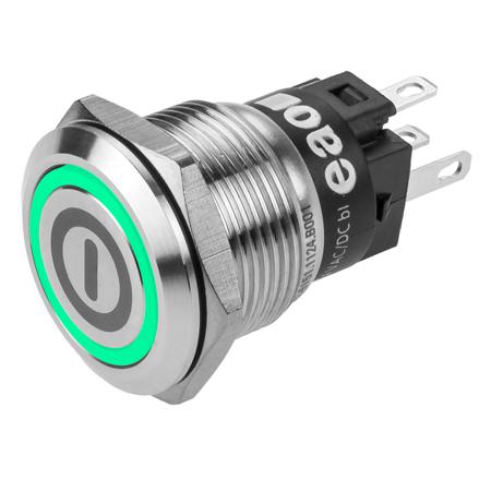 82-5151.1133.B001 EAO 82 Series Illuminated Push Button Switch, Momentary, Panel Mount, 19mm Cutout, SPDT, Green LED, 240V, IP65, IP67