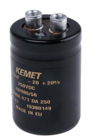 ALS30A471DA250 KEMET 470μF Aluminium Electrolytic Capacitor 250V dc, Screw Terminal -