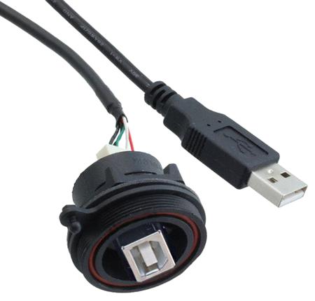 PX0844/B/0M50/A Bulgin Straight, Panel Mount, Plug- Single Port Type B 2.0 IP68 USB Connector