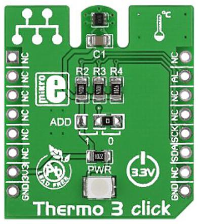 MIKROE-1885 MikroElektronika Thermo 3 Click Temperature Sensor Add On Board MikroBus