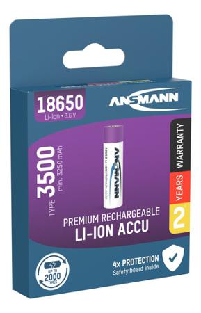 1307-0001-520 Ansmann Li-Ion, 3.6V, 18650, Lithium-Ion Lithium Rechargeable Battery, 3.4Ah